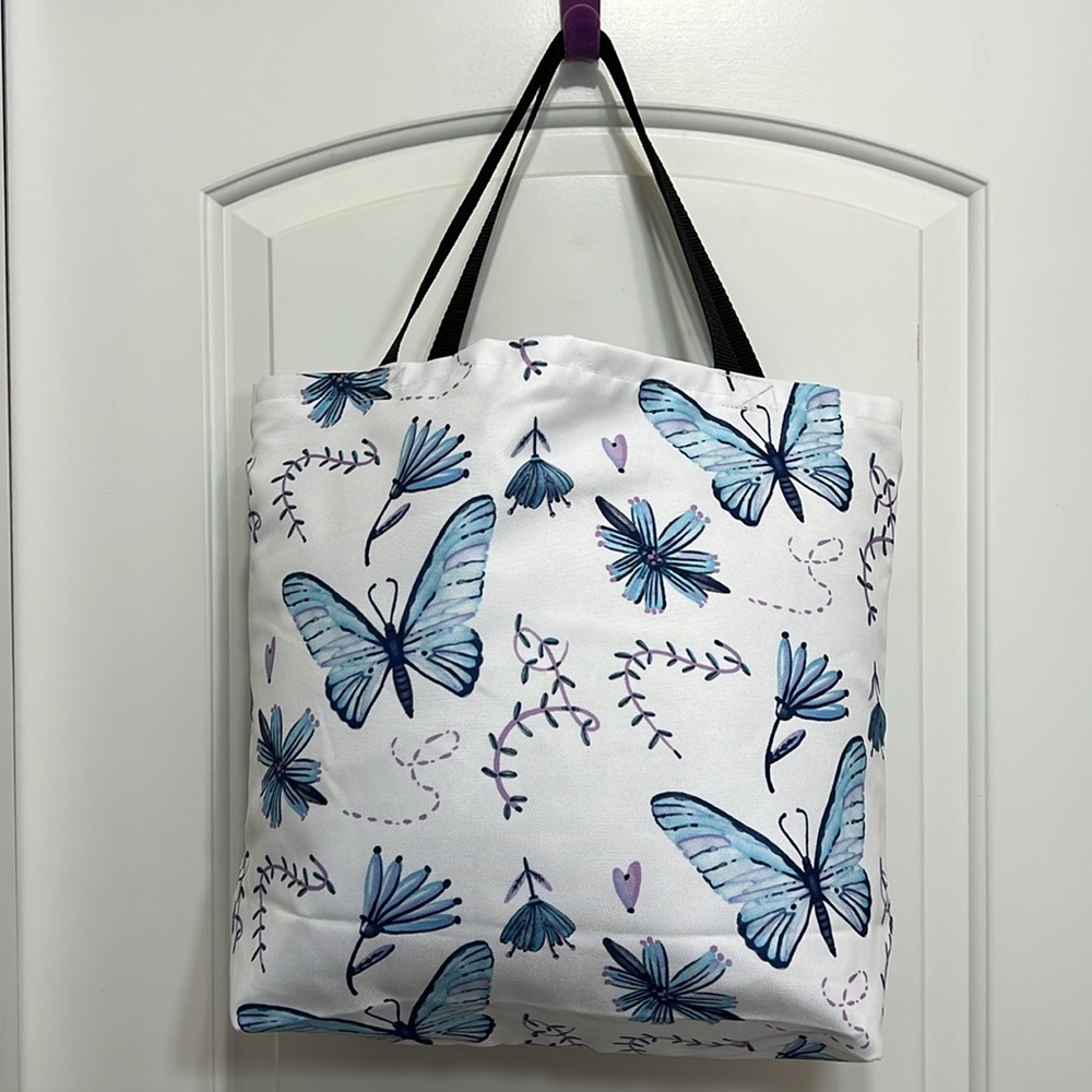 Handmade Butterfly Print Tote Bag - Blue and Purple